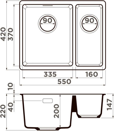 Кухонная мойка Omoikiri Kata 55-2-U 4997500 55х20 цвет коричневый поверхность матовая