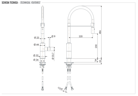 Смеситель для кухни Remer X Style Inox SSX541 на мойку нержавеющая сталь