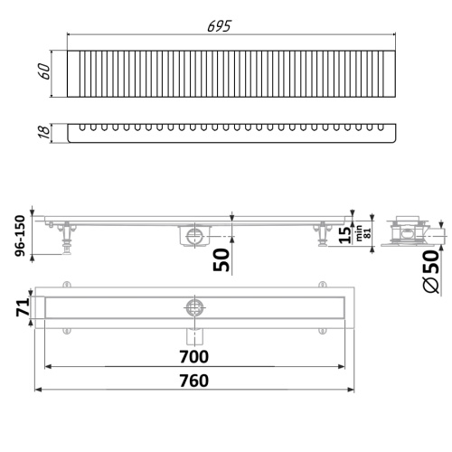 Душевой лоток Timo Standart DP20700-LG20700 в пол - фото 2
