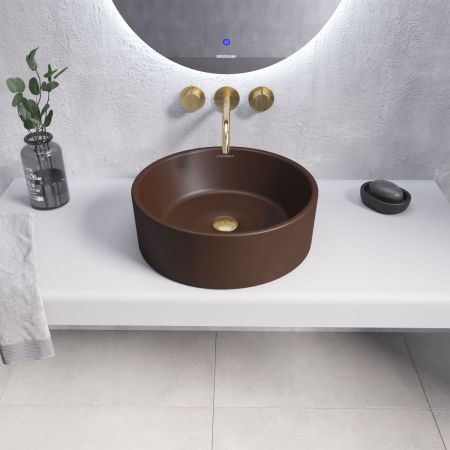 Раковина из сантехнического фаянса Grossman Color GR-3013BRM 40х40 накладная цвет коричневый без отверстий под смеситель