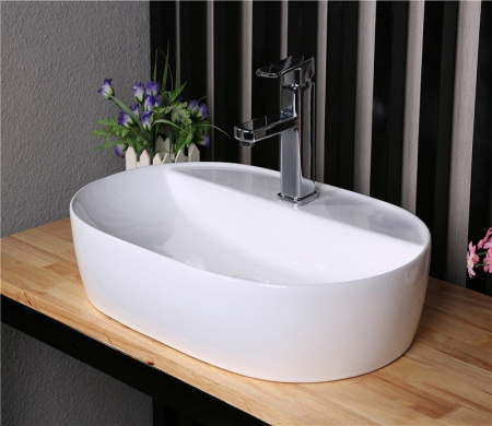 Раковина из санфаянса CeramaLux D1346 61х42 накладная цвет белый 1 отверстие под смеситель