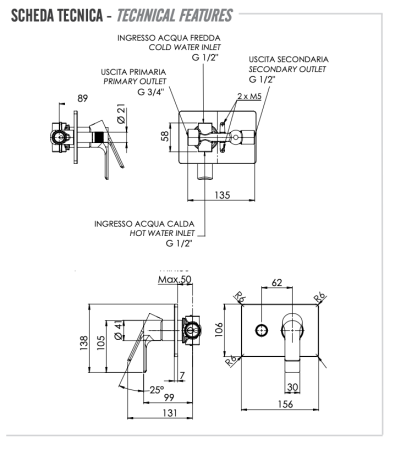 Смеситель для душа Remer Energy EY09HRG встраиваемый в стену хром