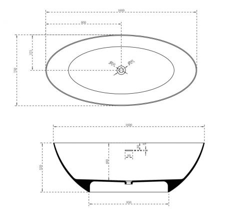 Ванна из искусственного камня Abber Stein AS9625-1.6 160х75 отдельностоящая овальная с ножками