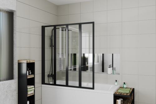 Душевая шторка на ванну Cerutti SPA BOUNA-B 131х139 стекло прозрачное профиль черный - фото 3