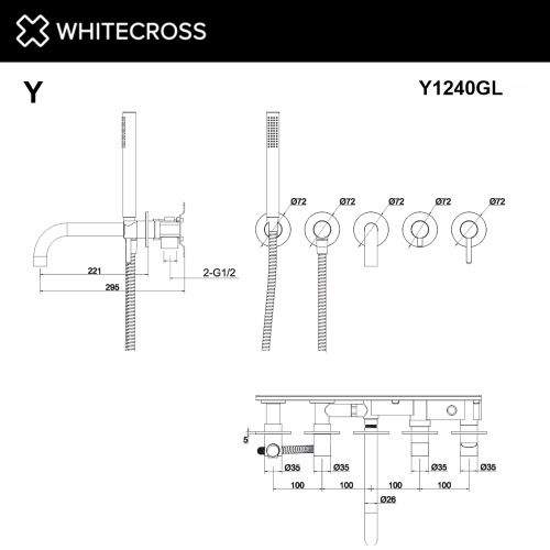 Смеситель для ванны Whitecross Y gold Y1240GL встраиваемый золото без термостата - фото 3