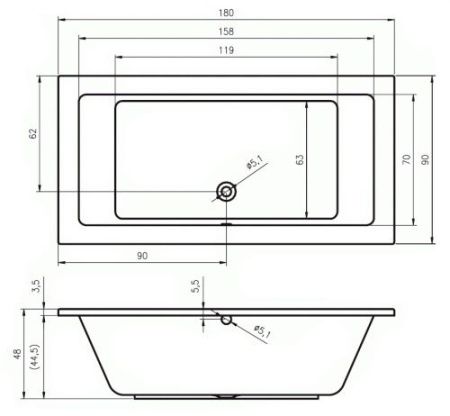 Ванна акриловая Riho LUSSO B026001005 180х90 пристенная прямоугольная без ножек