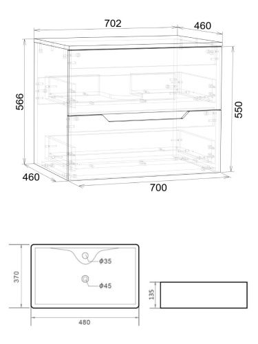 Тумба с раковиной Orange Line Li-70TubMDF+B01-475MB 70х46х70 подвесная цвет черный матовый - фото 4