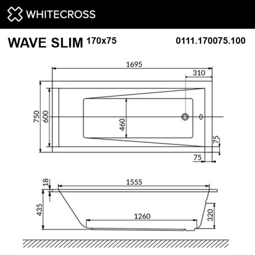 Ванна гидромассажная Whitecross WAVE 0111.170075.100.LINENANO.GL 170х75  прямоугольная - фото 4