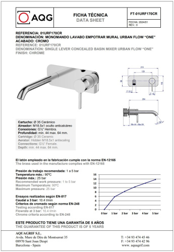 Смеситель AQG Urban Flow 01URF170CR встраиваемый в стену хром - фото 2