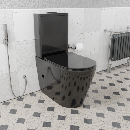 Унитаз напольный с бачком CeramaLux 2178-18 черный с сиденьем микролифт безободковый каскадный смыв