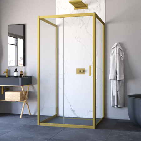 Душевой уголок Vegas-Glass ZP-U TUR+NOVO ZP-U NOVO h2000 100*100 03 01 100х100 стекло прозрачное профиль золото матовое