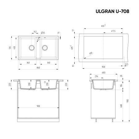 Кухонная мойка Ulgran Classic U-708-307 86х51 цвет коричневый