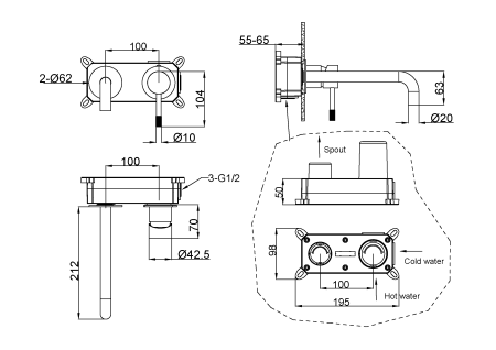 Смеситель Boheme Uno 465-CR встраиваемый хром