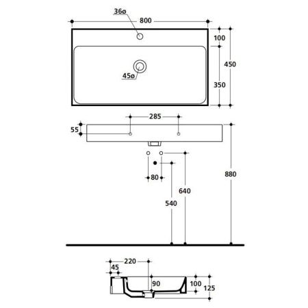 Раковина из сантехнического фарфора Kerasan Cento 353301*1 80х50 подвесная цвет белый 1 отверстие под смеситель