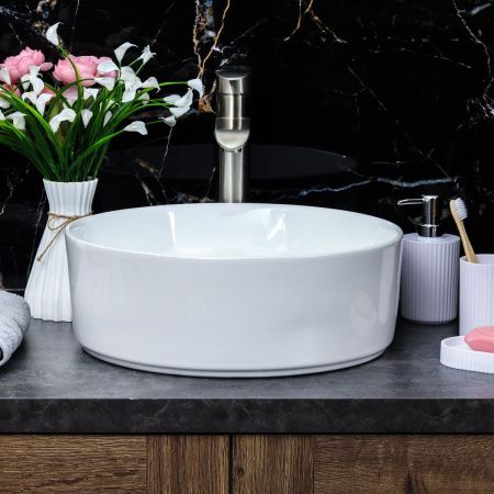 Раковина из сантехнического фарфора Melana 320340-805 40х40 накладная цвет белый без отверстий под смеситель