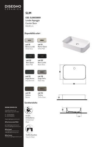 Раковина Disegno Ceramica Slim 60 см SL06038001 накладная цвет белый глянцевый - фото 2