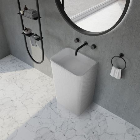 Раковина из искусственного камня Abber STEIN AS2505-H 50х40 напольная цвет белый без отверстий под смеситель