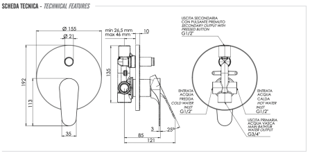 Смеситель для душа Remer Class Line L09 встраиваемый в стену хром
