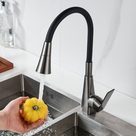 Смеситель для кухни Shevanik S543T-3 на мойку черный/оружейная сталь