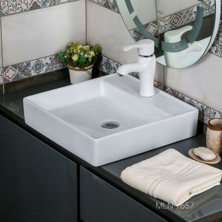 Раковина из сантехнического фарфора Melana 7657-805 40х50 накладная цвет белый 1 отверстие под смеситель