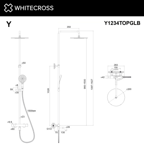 Душевая стойка Whitecross Y brushed gold Y1234TOPGLB настенная цвет золото брашированное - фото 3