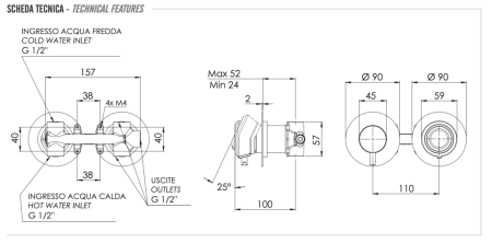 Смеситель для душа Remer Element ET93ZPBO встраиваемый в стену белый