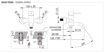 Смеситель для ванны Remer X Style X05 настенный хром