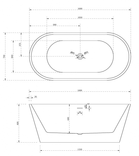 Ванна акриловая ABBER AB9320-1.6 160х75 отдельностоящая овальная - фото 4