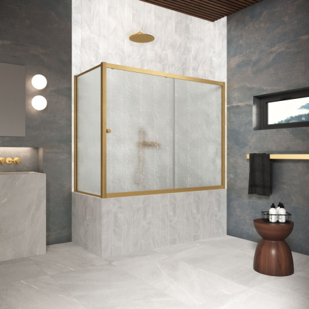 Душевая шторка на ванну Vegas-Glass ZV+ZVF Protec ZV+ZVF Protec 160*90 03 02 160х140 стекло рифленое профиль золото матовое ориентация универсальная