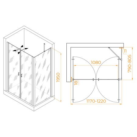 Душевой уголок RGW Passage 060814428-14 120х80 стекло прозрачное профиль черный без поддона