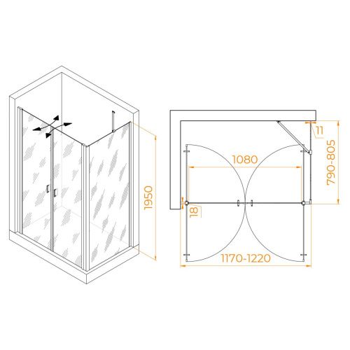 Душевой уголок RGW Passage 060814428-11 120х80 стекло прозрачное профиль хром без поддона - фото 2