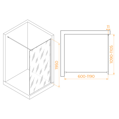 Душевая перегородка RGW Walk In 35100211-16 110х195 стекло прозрачное профиль золото глянцевое