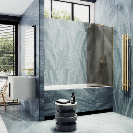 Душевая шторка на ванну Maybah Glass MGV-136-3у 44х140 стекло тонированное профиль золото глянцевое ориентация универсальная