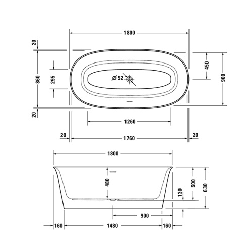 Ванна акриловая Duravit White Tulip 700469000000000 180х90 встраиваемая овальная - фото 2