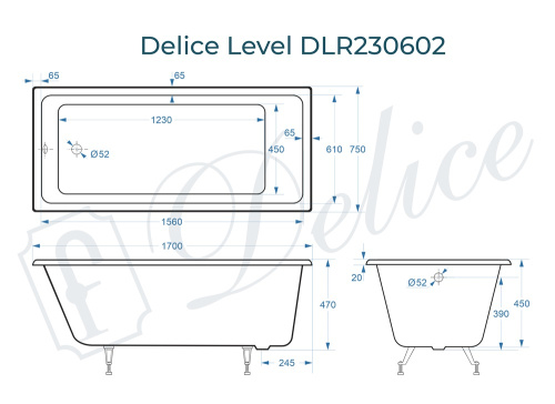Ванна чугунная Delice Level DLR230602 170х75 пристенная прямоугольная без ножек - фото 3