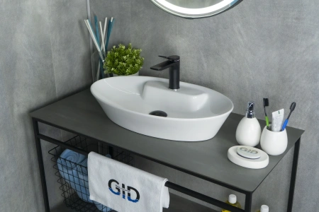 Раковина керамическая Gid Lago 51142 60х40 накладная цвет белый 1 отверстие под смеситель