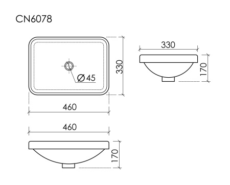 Раковина из сантехнического фарфора Ceramica Nova ELEMENT CN6078 46х33 встраиваемая цвет белый без отверстий под смеситель