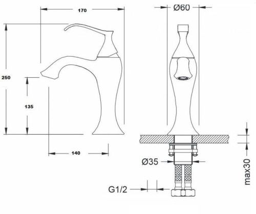 Смеситель Bronze de Luxe PURE A9143 на раковину хром - фото 3