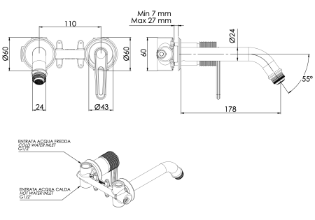 Смеситель для раковины Daniel Brooklyn BY632P15 встраиваемый в стену черный