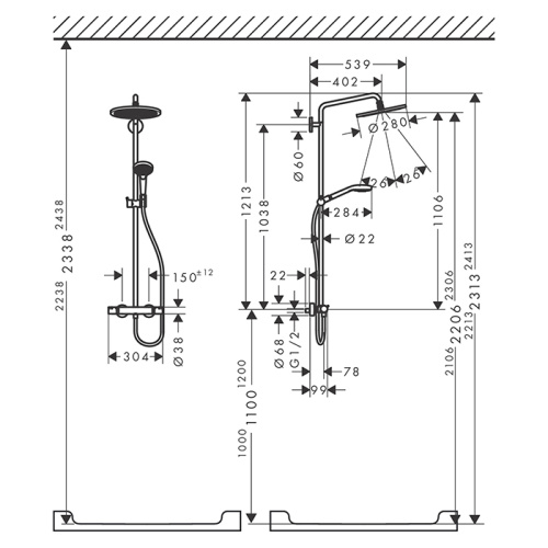 Душевая стойка Hansgrohe Croma Select 26890140 настенная цвет бронза с термостатом - фото 2
