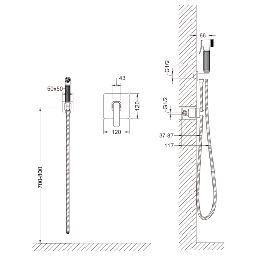 Смеситель с гигиеническим душем Timo Torne 4389/03SM встраиваемый в стену черный матовый без термостата - фото 2