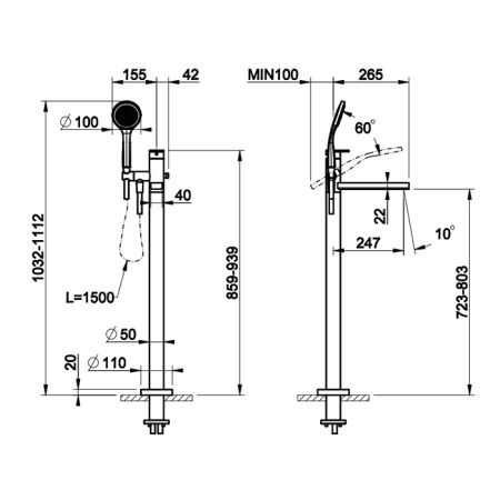 Смеситель Gessi Emporio Via manzoni 24982#299 напольный черный