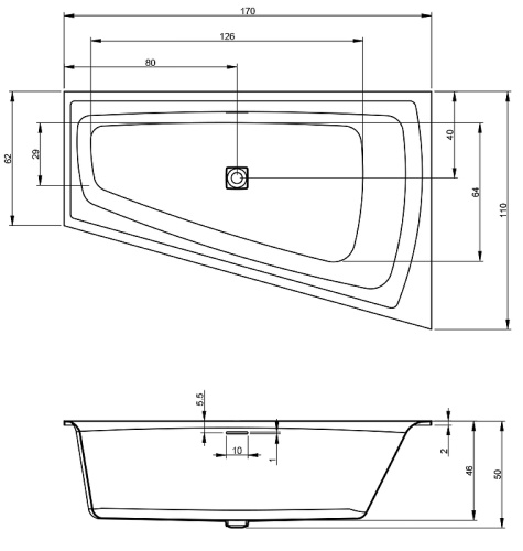 Ванна акриловая Riho STILL SMART L B102003005 170х110 пристенная асимметричная - фото 3
