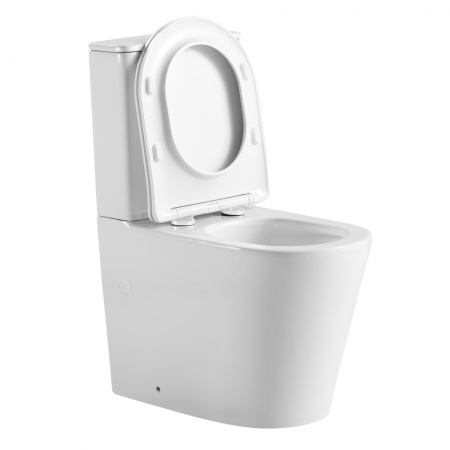 Унитаз напольный с бачком Abber Bequem AC1112TMW белый матовый с сиденьем безободковый смыв торнадо