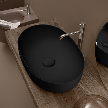 Раковина из сантехнического фарфора Kerasan Nolita 534331 60х40 накладная цвет черный матовый без отверстий под смеситель