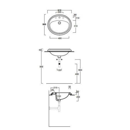Раковина из сантехнического фаянса Simas Arcade AR859bi*3 60х50 встраиваемая цвет белый 3 отверстия под смеситель