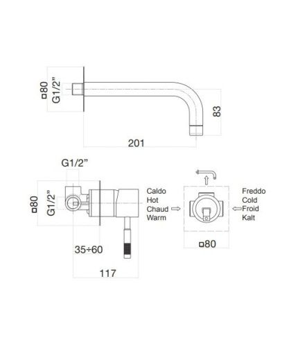 Смеситель для раковины Webert RI830606794 настенный золото - фото 3