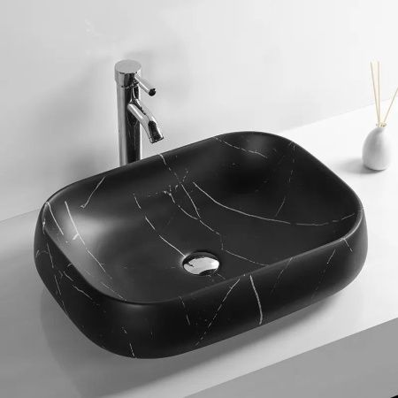 Раковина из сантехнического фарфора Cerutti SPA CR0086 MMB1 50х40 накладная цвет черный без отверстий под смеситель