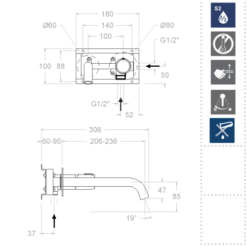 Смеситель Ramonsoler TZAR 342103NM настенный черный матовый - фото 2