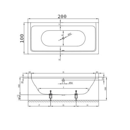 Ванна стальная Bette Free 6832-000 200х100 встраиваемая прямоугольная без ножек